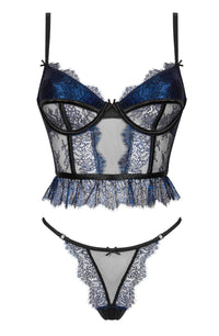 Linsori Sapphire Lace Corset Floral Lace Set - back view