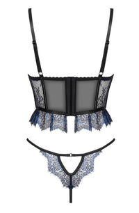 Linsori Sapphire Lace Corset Floral Lace Set - side view
