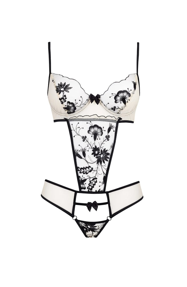 Linsori Noir Floral Embroidered Teddy Plus Size - side view