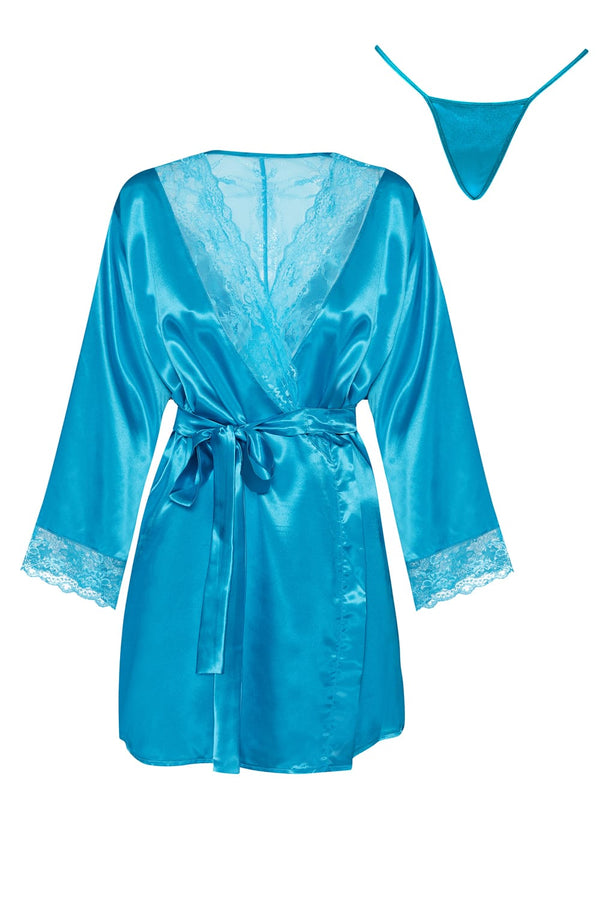 Linsori Turquoise Silk Peignoir Delicate Robe - back view