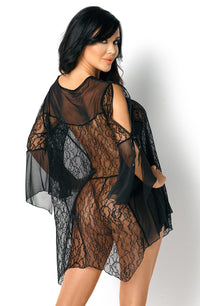 Linsori Noir Lace Robe with Ribbon Sleeves - lifestyle view