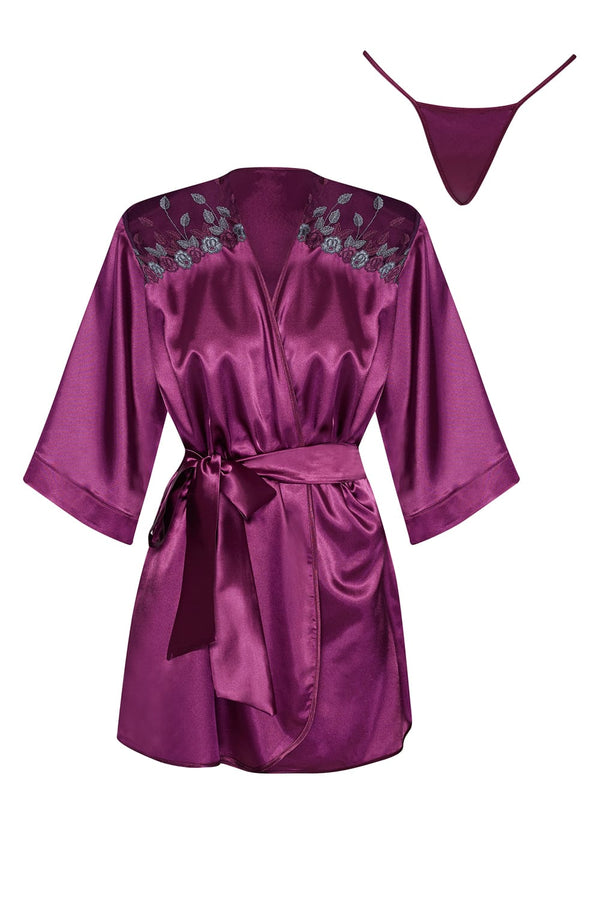 Linsori Bordeaux Silk Peignoir Robe - back view