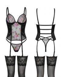 Linsori Onyx Floral Embroidered Corset Set - view 8