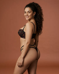 Linsori Noir Rose Embroidered Bra Set Plus Size -  back view