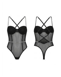 Linsori Diamante Noir Sheer Bodysuit Plus Size - White background view 