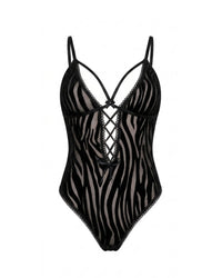 Linsori Noir Zebra Flock Bodysuit - White background view