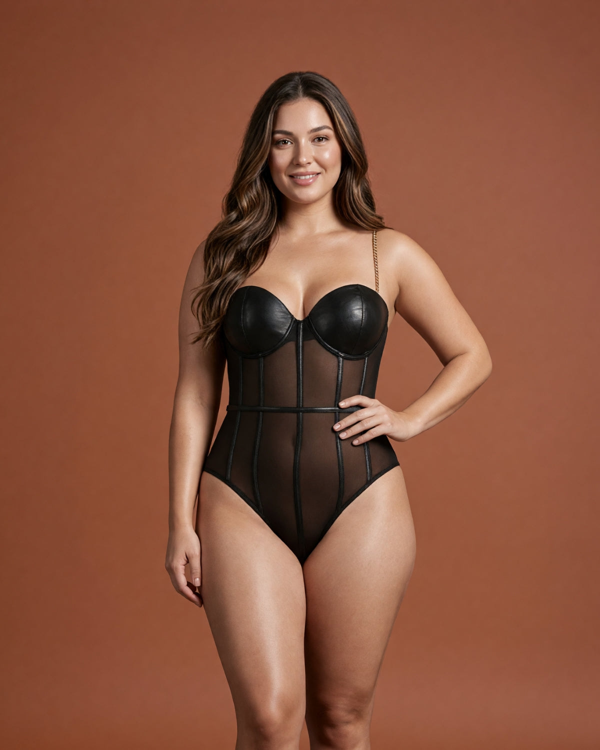 Onyx Sheer Chain Strap Bodysuit