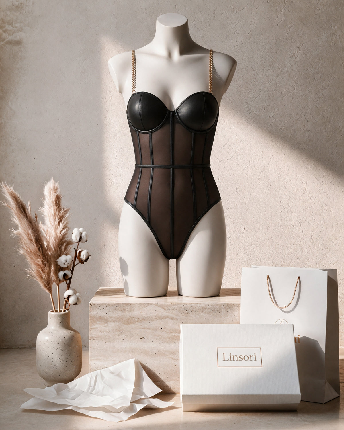 Onyx Sheer Chain Strap Bodysuit