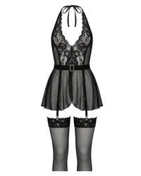 Linsori Noir Halterneck Babydoll with Suspenders - White background view