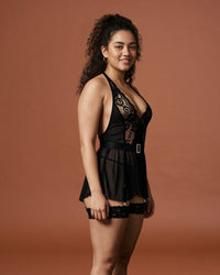 Linsori Noir Halterneck Babydoll with Suspenders -  Right view