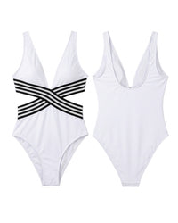 Linsori Pearl Plunge Cut-Out Swimsuit - White background view