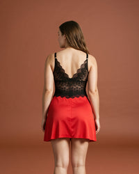 Linsori Crimson Satin Lace Chemise Plus Size -  back view