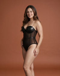 Linsori Onyx Sheer Chain Strap Bodysuit Plus Size -  Left view