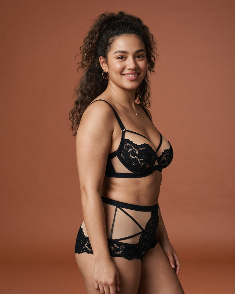 Linsori Noir Blossom Lace Bra & Brief Set - right view