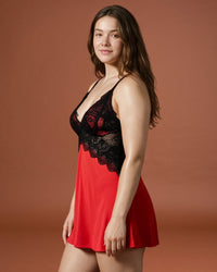 Linsori Crimson Satin Lace Chemise Plus Size -  Left view