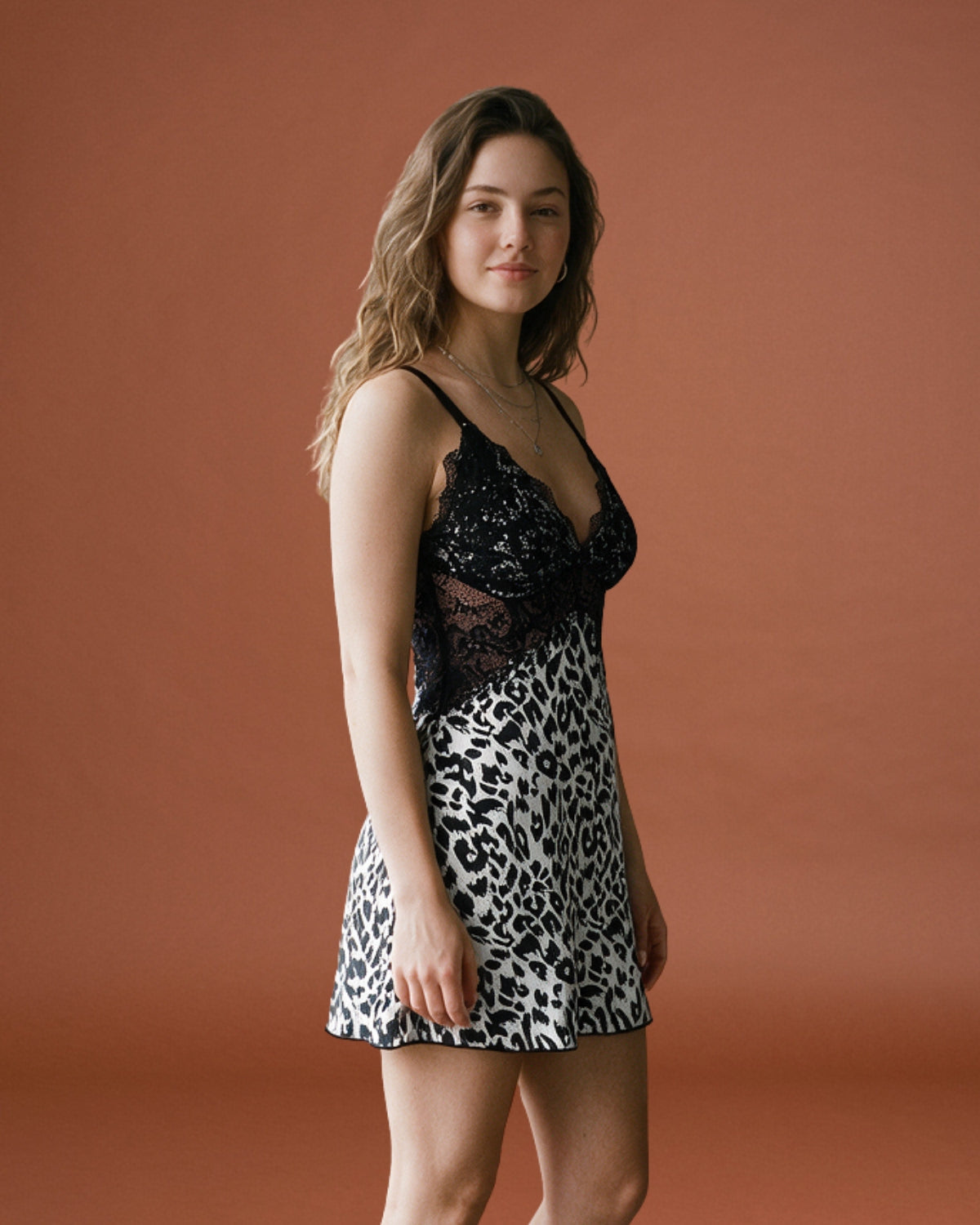 Linsori Leopard Print Noir Chemise Plus Size -  Right view
