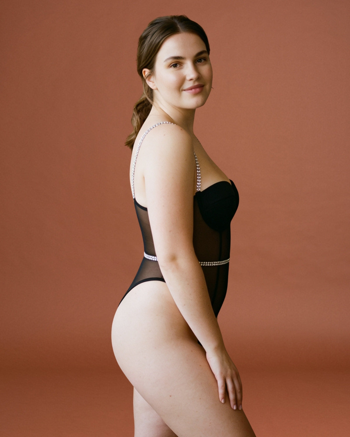 Linsori Diamante Noir Sheer Bodysuit Plus Size -  Right view