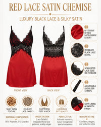 Linsori Crimson Satin Lace Chemise Plus Size -  Product detail view