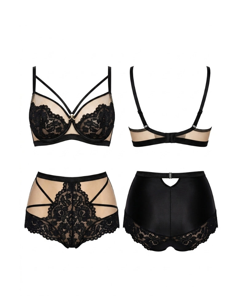 Linsori Noir Blossom Lace Bra & Brief Set - white background view