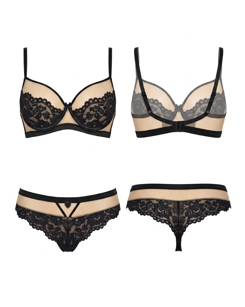 Linsori Noir Floral Push Up Delicate Bra Plus Size - White background view