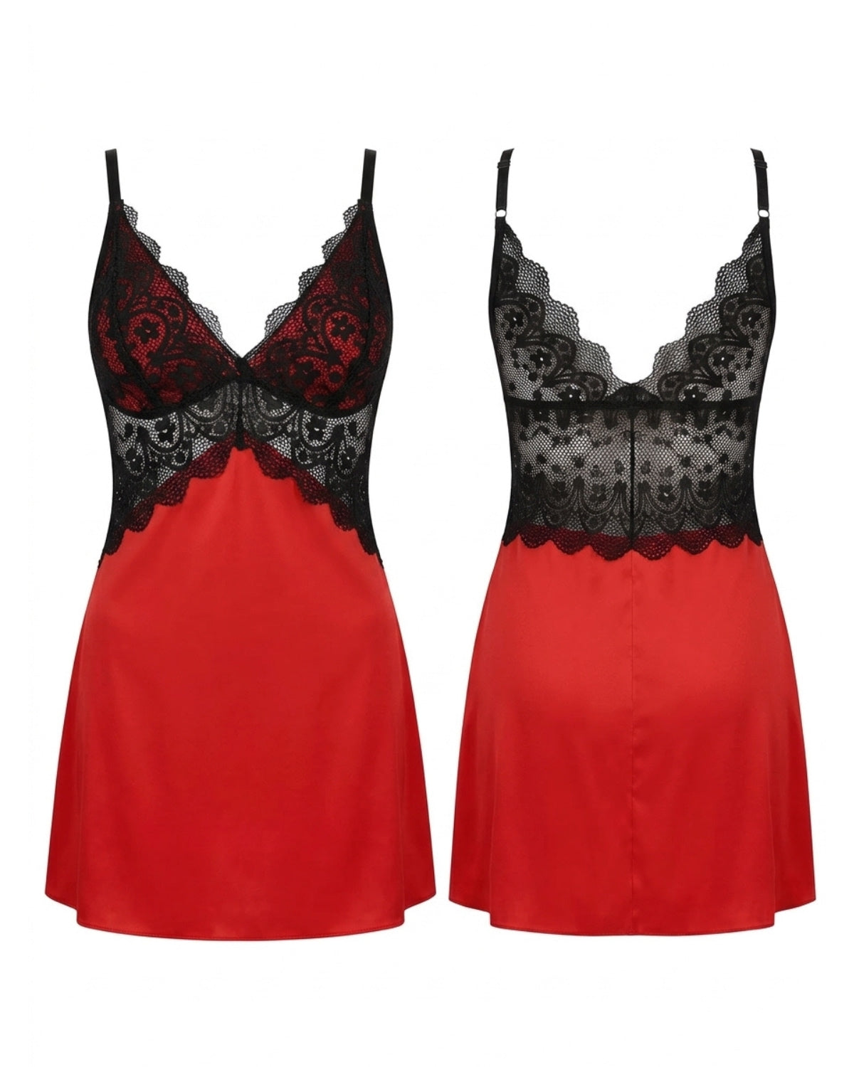 Linsori Crimson Satin Lace Chemise Plus Size - White background view