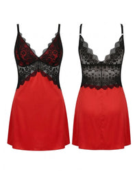 Linsori Crimson Satin Lace Chemise Plus Size - White background view