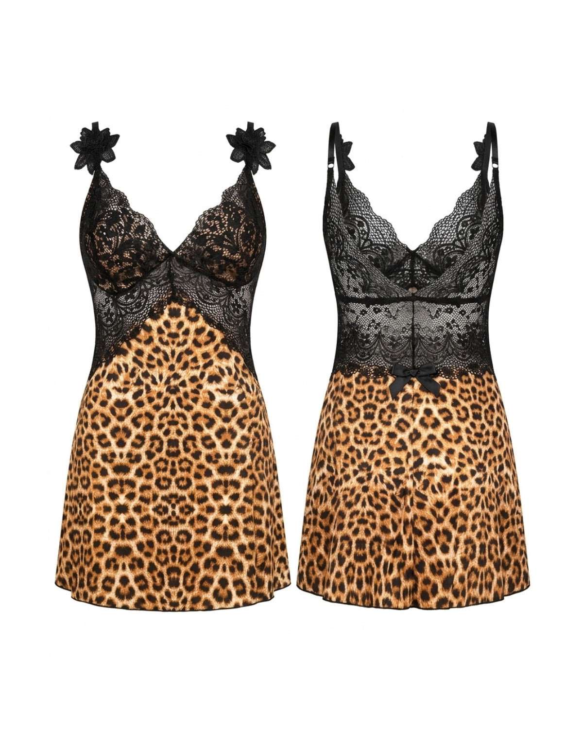 Linsori Wild Leopard Lace Babydoll Plus Size - White background view