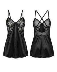 Linsori Noir Satin Hourglass Chemise Plus Size - White background view