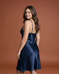 Linsori Navy Satin Elodie Nightdress -  back view