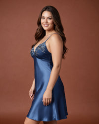 Linsori Azure Satin Elodie Nightdress -  Left view