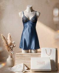 Linsori Azure Satin Elodie Nightdress - Mannequin View 