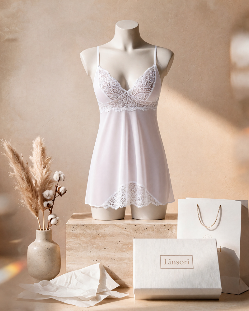 Linsori Ivory Lace Bridal Chemise Set - view 7