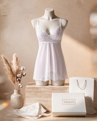 Linsori Ivory Lace Bridal Chemise Set - view 7