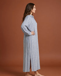 Linsori Pearl Navy Stripe Cotton Maxi Sleep Shirt -  Right view