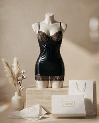 Linsori Noir Wet-Look Lace Chemise - Mannequin View
