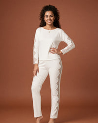 Linsori Ivory Lace Trimmed Pyjama Set - Front view 