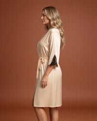 Linsori Champagne Satin Embroidered Robe -  Left view