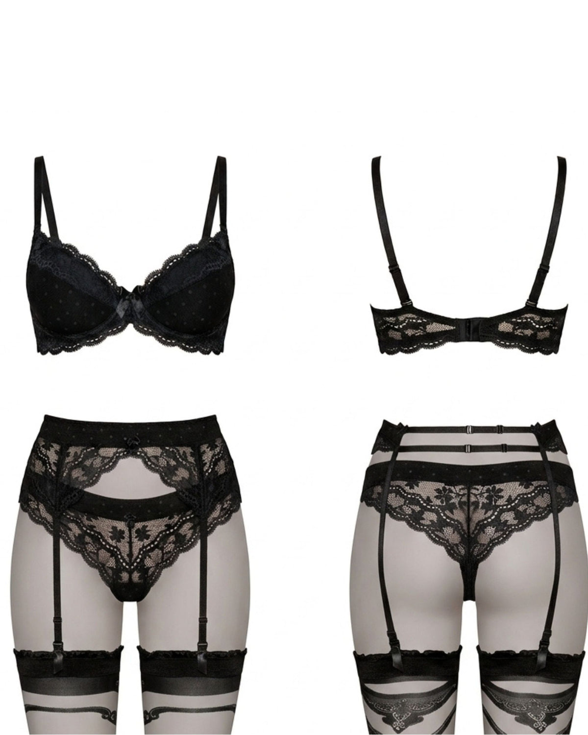 linsori Noir Polka Dot Push Up Piece Plus Size - White background view