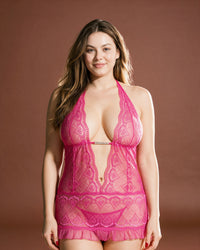 Linsori Hot Pink Rhinestone Babydoll - Front view 