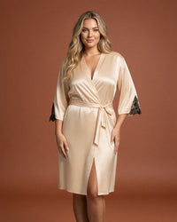 Linsori Champagne Satin Embroidered Robe - Front view 
