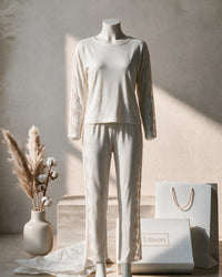 Linsori Ivory Lace Trimmed Pyjama Set - Mannequin View