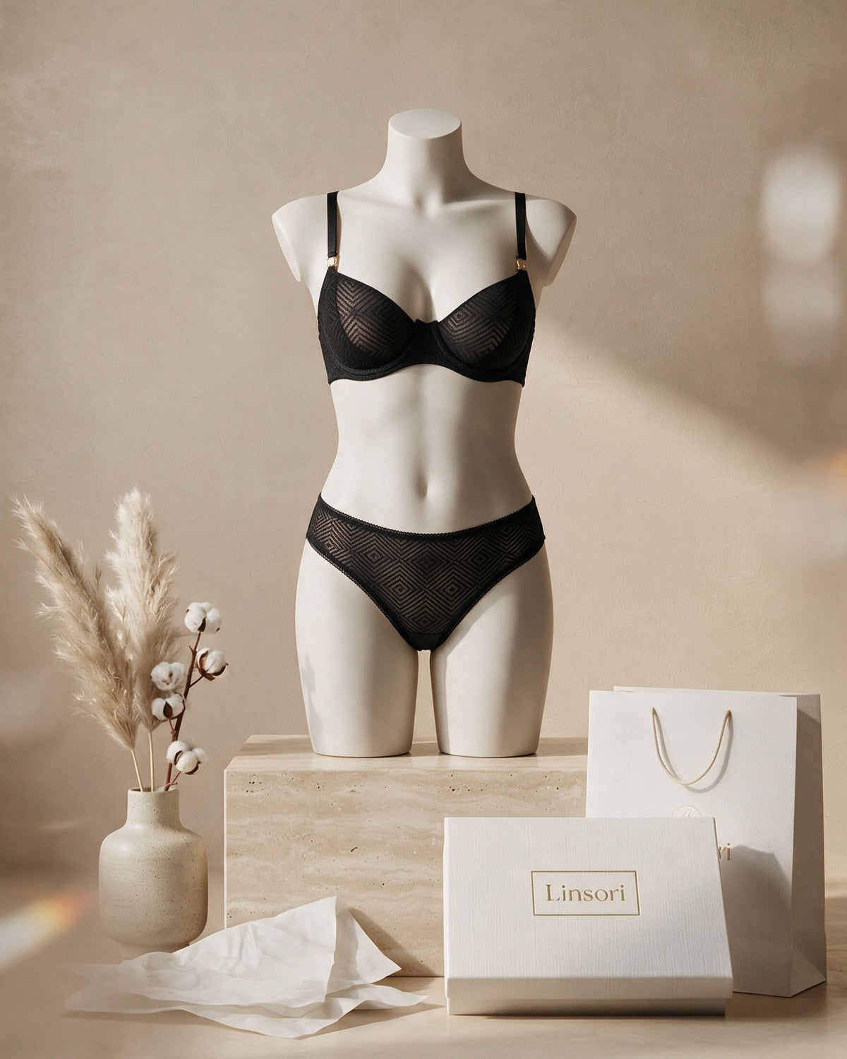Linsori Deco Noir Lift Balcony Bra - Mannequin View