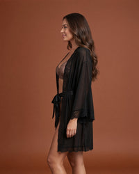 Linsori Noir Lace Flowing Dressing Gown Set -  Left view