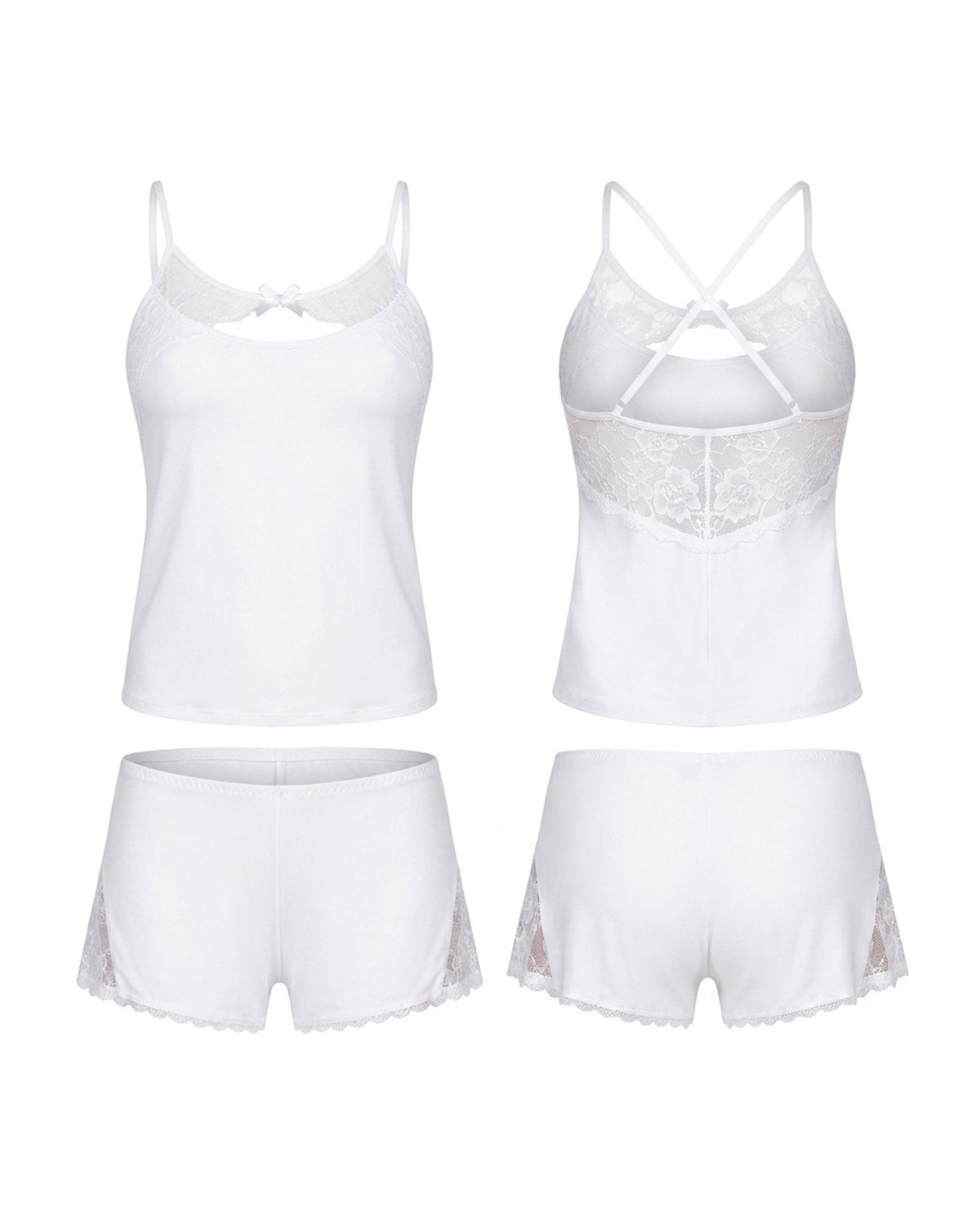 Linsori Pearl Modal Lace Sleep Set Plus Size - White background view