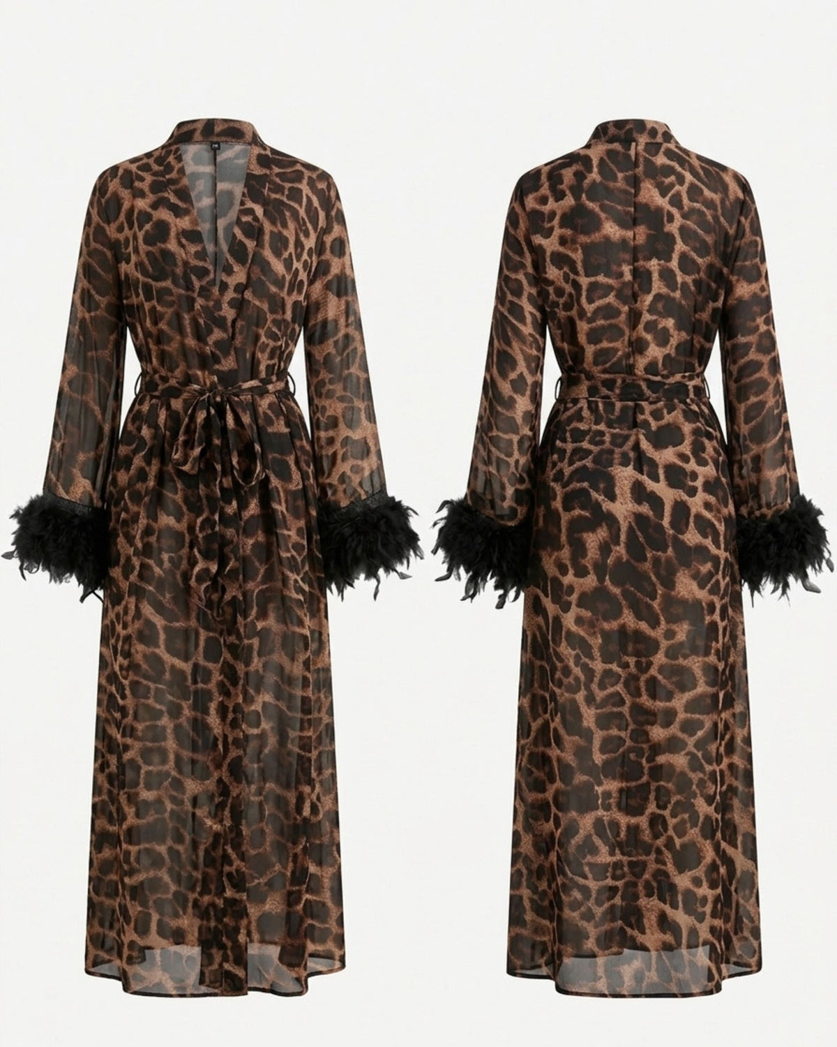 Linsori Wild Nights Feather Trim Robe Plus Size - White background view