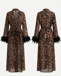 Linsori Wild Nights Feather Trim Robe Plus Size - White background view