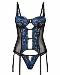 Linsori Obsidian Sapphire Lace Suspender Teddy & Panty Set - view 7