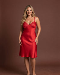 Linsori Scarlet Satin Lace Nightdress -  Lifestyle view