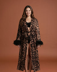 Linsori Wild Nights Feather Trim Robe Plus Size - Front view 
