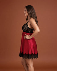 Linsori Scarlet Satin Eyelash Lace Babydoll -  Left view